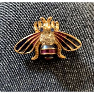 Vintage Bumble Bee Pin Broach Rhinestones Jeweled and Enameled